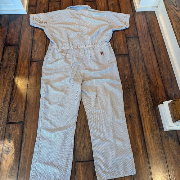 VTG Para Suit Coverall Men's Short-Sleeve Belted 52 Regular White/Gray striped - Picture 8 of 11